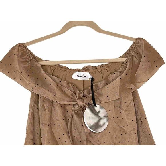 Line & Dot|Allegra Blouse Top Tan Tie Front Swiss Dotted Size L New with tags - Picture 5 of 11